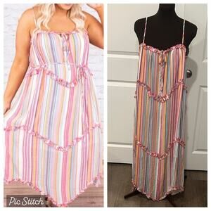 Hayden Multicolor Women’s Striped Spaghetti Straps Beach Flowy Dress Size 1XL